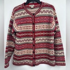 90s Vintage GALLAGHER Wool Cardigan Sweater Hearts, Wood Buttons Medium M